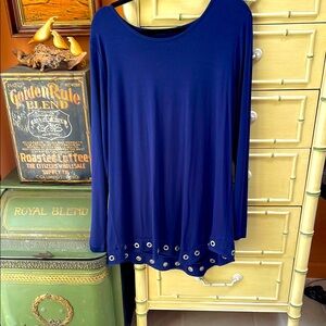 Soft Surrounding Navy blue Knit Top with metal grommets on hem.